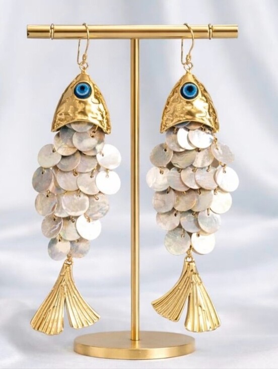 Atterri Jewelry - 💙▪️Atterri▪️ Gold & Mother-of-Pearl Fish Drop Earrings
